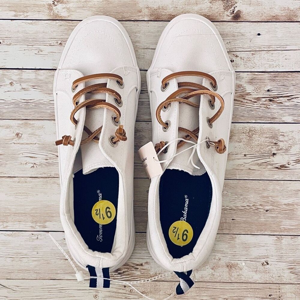 NWT TOMMY BAHAMA 8 White No-Tie Shoelaces Memory foam Cushioned Comfy Sneakers - Picture 4 of 13